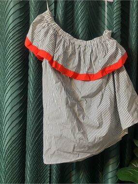 Vince Camuto Navy & White Striped Mini Skirt with Red Trim